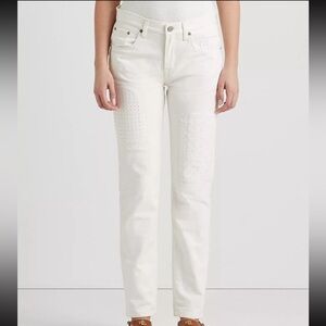 Lauren Ralph Lauren Women’s Size 16W Relaxed Eyelet Patch White Jeans $195 NWT